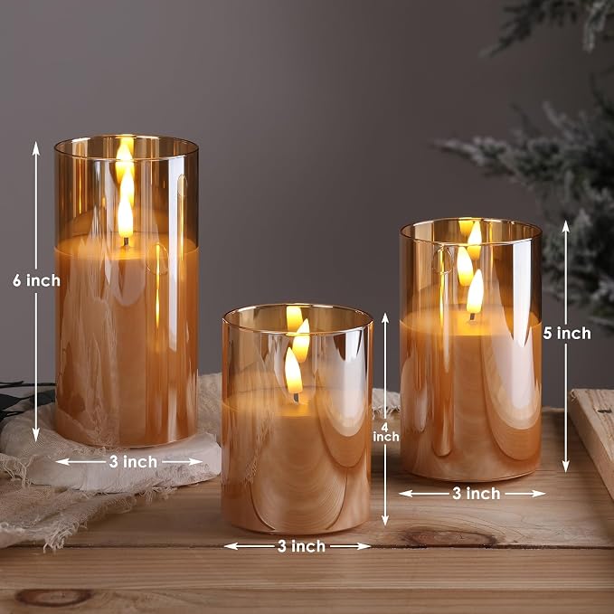 Gold Glass Flameless Pillar Candles - Image 2