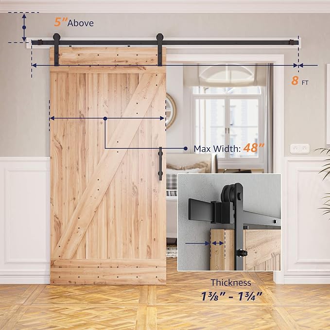 SMARTSTANDARD 8ft Sliding Barn Door Hardware kit, Fit 42-48" W DoorPanel | Barn - Image 3