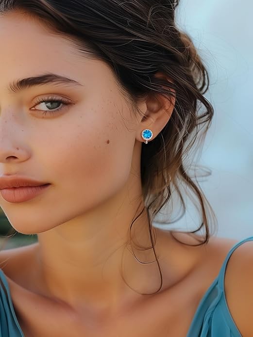 Silvora 925 Silver 8MM Cubic Zirconia Birthstone Clip On Stud Earrings Round Non Pierced Earrings For Women,Come with Box