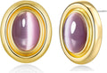 18K gold plated Medium Oval Button Chunky Statement Earrings for Women by SNGIA, (Turquoise, Carnelian, Aventurine, Amethyst, Malachite, Cat Eye, White, Cream) Bold Handmade Colored (Red, Blue, Green, White, Cream, Purple) Exaggerated Dome Retro Rounde...