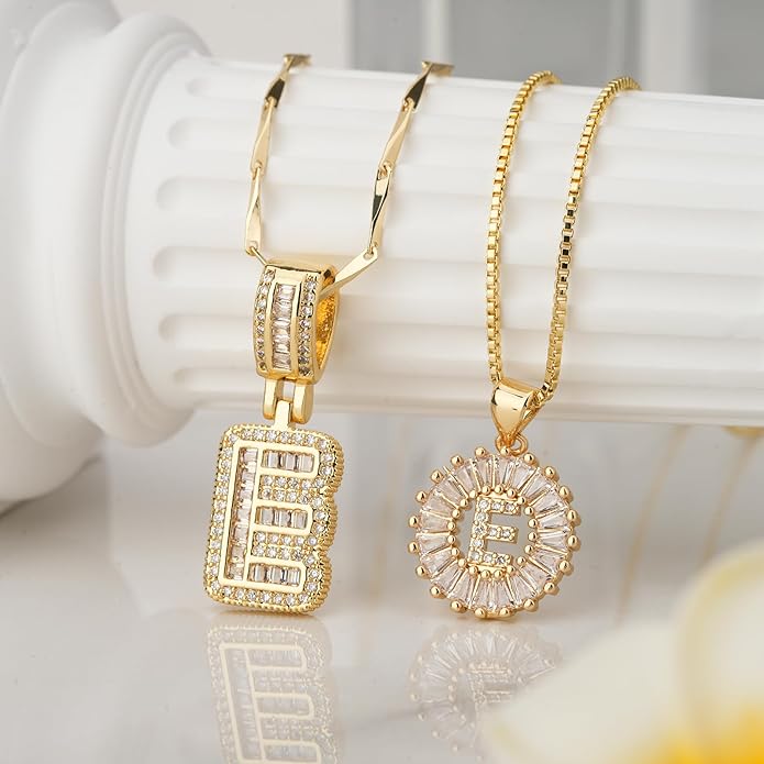 14K Gold Plated Alphabet Necklace Cubic Zirconia Letter Pendant, Personalized Name Jewelry Gift for Women, Customizable A-Z, Birthday/Mothers Day Gifts for Womens