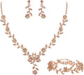 BriLove Women's Wedding Jewelry Leaf Cluster Flower Crystal Dangle Earrings Pendant Necklace Set for Bridal