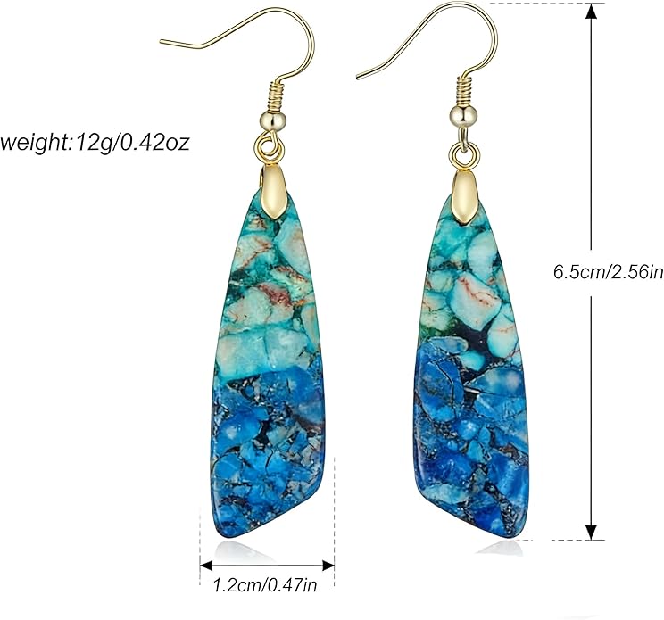 Boho Women Natural Stone Earrings Unique Healing Imperial Jasper Gemstone Energy Hypoallergenic Lightweight Dangle Drop Earrings Multiple Styles Earrings Jewelry for Birthday Party Gift
