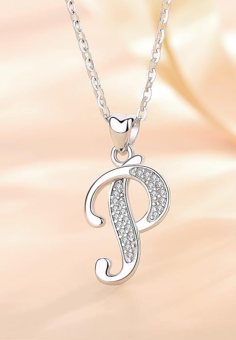 AEONSLOVE 925 Sterling Silver Initial Necklaces for Women, 26 Letters Pendants Necklace Gift for Mother, Daughter, Wife, 18 Inch Chain