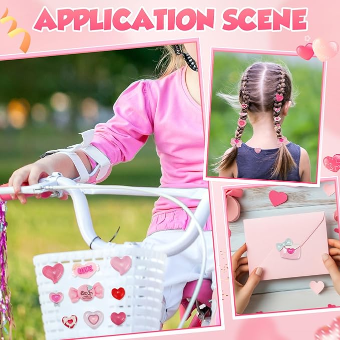 Giegxin 40 Pcs Pink Valentine's Day Resin Charm Love Heart Roses Bow Balloons Flatback Cabochon Accessories Cute Embellishment Bulk for Jewelry Cellphone Case Scrapbooking DIY