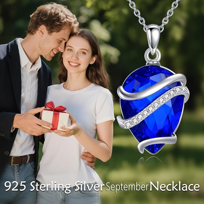 Birthstone Necklace for Women Sterling Silver Teardrop Pendant Necklace Birthday Jewelry Gift for Women