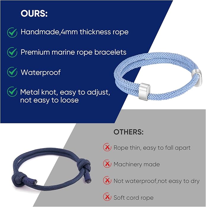 TempBeau Nautical Braided Rope Bracelets Set - 6 Pcs Adjustable Braided Cord Bracelet, Handmade Navy Marine String Bracelet with Metal Knot, Men Women Braided Bracelets Gifts