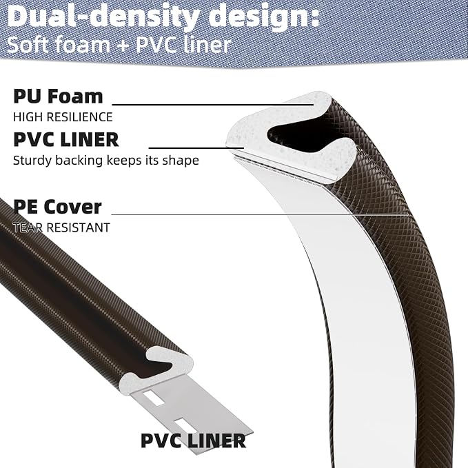 V Shape Door Weather Stripping for Small Gaps, Foam Seal Tape 19.7FT | Brown - Image 3