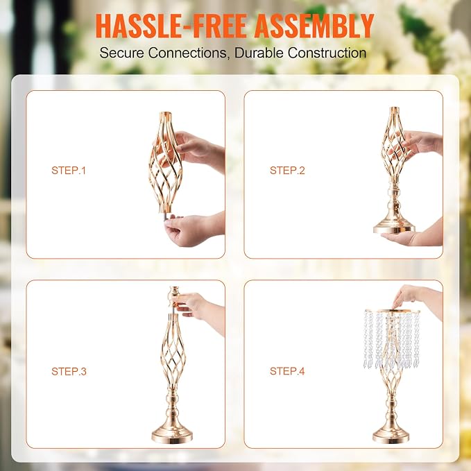 VEVOR 12PCS 19.3in Tall Crystal Wedding Flower Stand Metal Centerpiece Vase | - Image 5