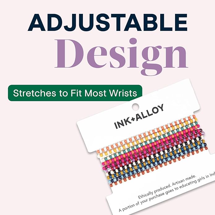 INK + ALLOY 10-Strand Stacking Beaded Bracelets for Women – Mixed Patterns Bracelet Stack - Adjustable Stretch Fit - Handmade Boho Bracelets for Women - Perfect for Any Occasion