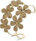 Raffia Flower Cuff Bangle Bracelet for Women, Adjustable Boho Floral Wide Open Bangle for Summer Beach, Handmade Trendy Rattan Jewelry