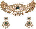 TARINIKA Brass Indian Choker Necklace Set - Gold Plated Cubic Zirconia Indian Jewelry Sets for Women Dangle, Drop, Jhumka Earrings Traditional Desi Necklace Pearls Gift for her