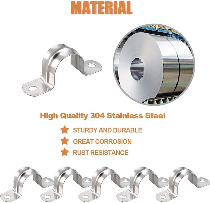 2 Pcs 6inch Rigid Pipe Strap, Two Hole Stainless Steel Strap U Bracket - Image 4