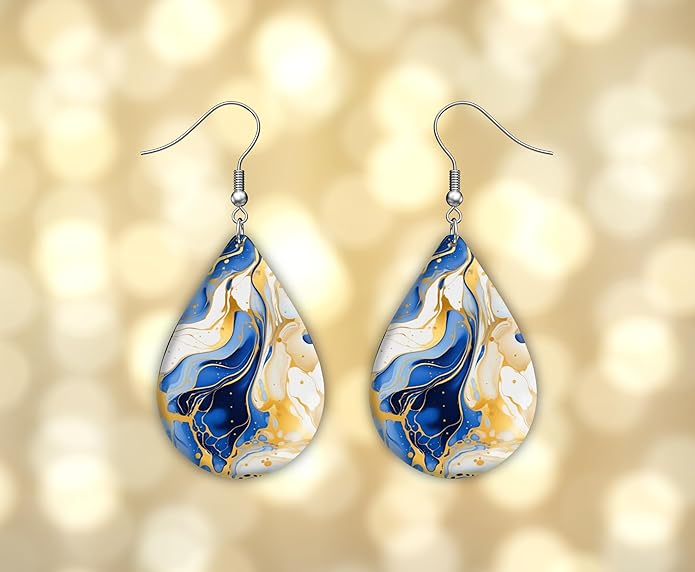 Teardrop Wood Earrings Light Weight Printed Image Dangle Jewelry, Fun and Funky Earrings