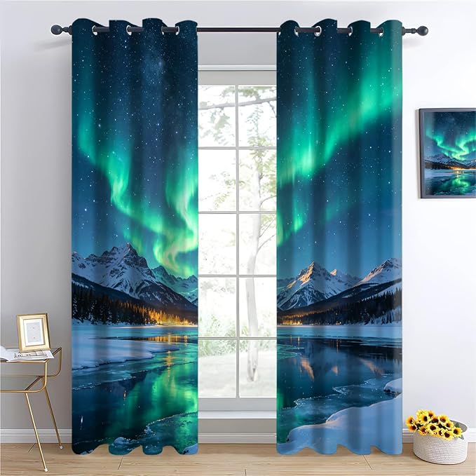 Aurora Curtains for Bedroom Living Room, Snow Mountain Glacier Lake Blackout - Image 4