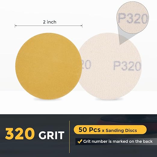HARFINGTON 50 Pcs 2 Inch Sanding Discs 320 Grit Yellow Aluminum Oxide | Hook - Image 2