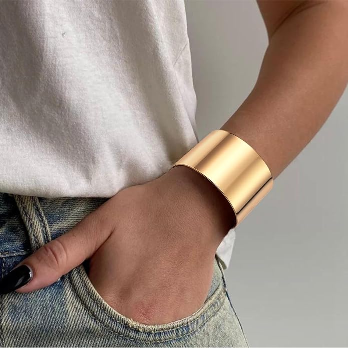 FIRAZIO 2-8 Pcs Cuff Bangle Bracelet for Women Open Wide Wire Bracelets Golden Wrist Cuff Wrap Bracelet Adjustable