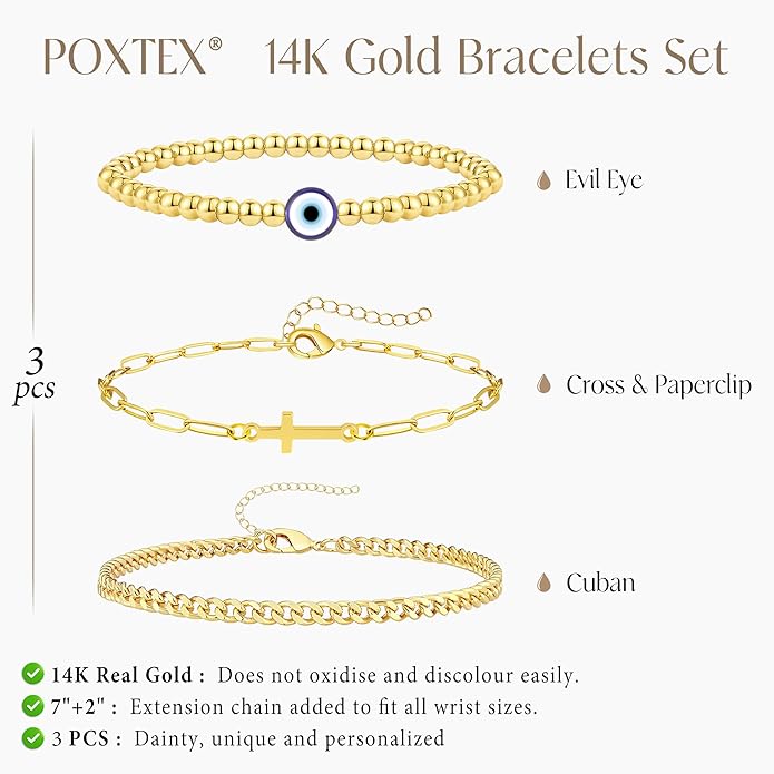 Gold Bracelets Set for Women Stack, Dainty Thick Bracelets Stack for Women Trendy, Simple Thin Gold Plated Cuff Stackable Bracelets With Beaded Cuban Paperclip Snake Rope Bangle Hand Chain Jewelry Gifts for Women Non Tainish