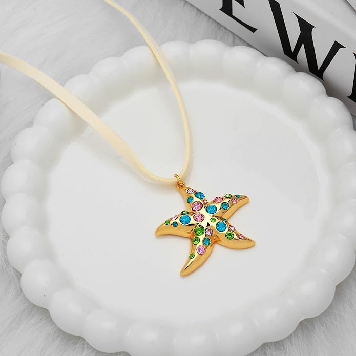 WOWORAMA Gold Necklace for Women Boho Spiral Conch Shell Necklace Starfish Necklace Vintage Ocean Sea Shell Choker Pendant Necklace Adjustable Summer Beach Jewelry
