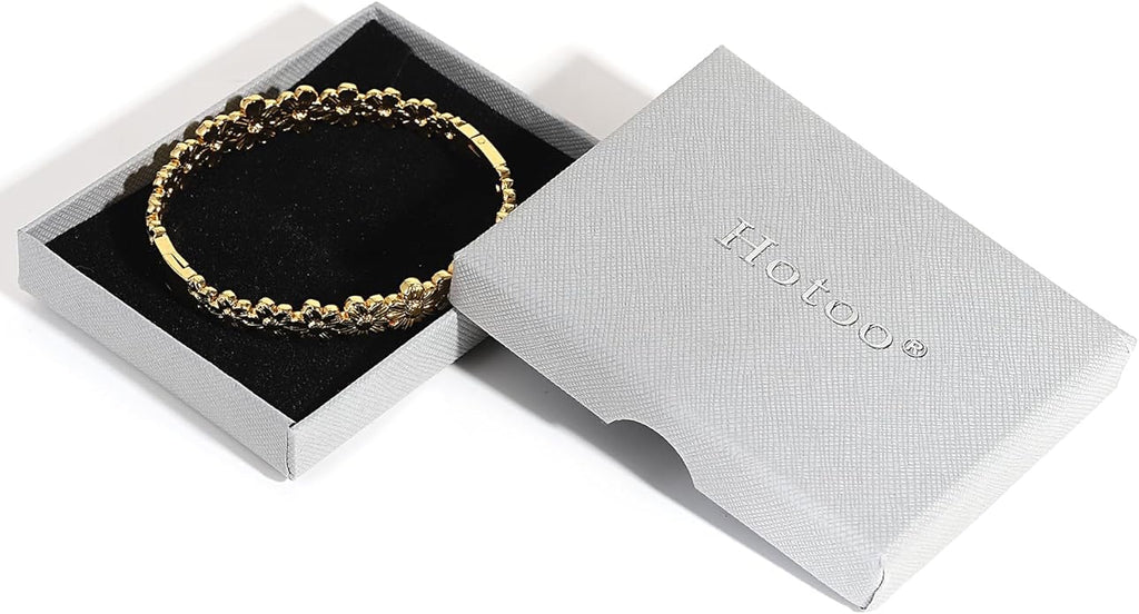 hotoo Flower Bangle Bracelets for Women Cute Stackable Stainless Steel Cuff Bracelet Mother Daughter Sister