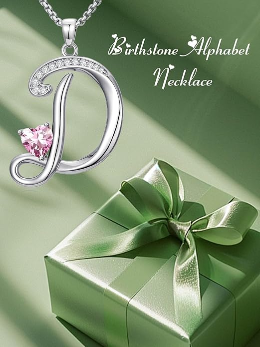 Valentines Day Gifts for Women Alphabet A to Z Initial Birthstone Pendant Necklaces for Women - 18k White Gold Plated Personalized Name Jewelry Valentine Mothers Day Birthday Gifts for Women Her Girlfriend