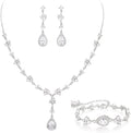 Crysdue Teardrop Bridal Jewelry Set for Wedding Party, Silver/14K/Rose Gold Plated Prom Costume Jewellery for Bride Bridesmaids Women, Cubic Zirconia Necklace Dangle Earrings Bracelet