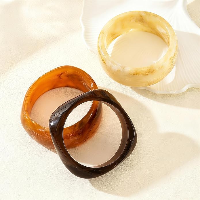 3 PCS Acrylic Resin Bracelet for Women Irregular Geometric Cuff Wide Wristband Bangles Trendy Chunky Resin Stackable Stretch Bracelet Jewelry Set