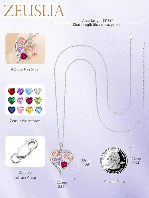 Valentine's Day Gifts for Wife 925 Sterling Silver Double Birthstone Pendant Necklaces I Love You for Always and Forever Necklace Anniversary Birthday Gifts for Wife Girlfriend Mom Her