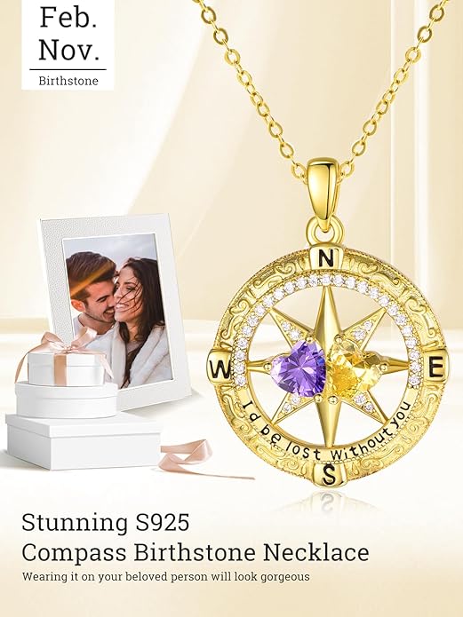 Valentine's Day Gifts for Wife 925 Sterling Silver Double Birthstone Pendant Necklaces I Love You for Always and Forever Necklace Anniversary Birthday Gifts for Wife Girlfriend Mom Her