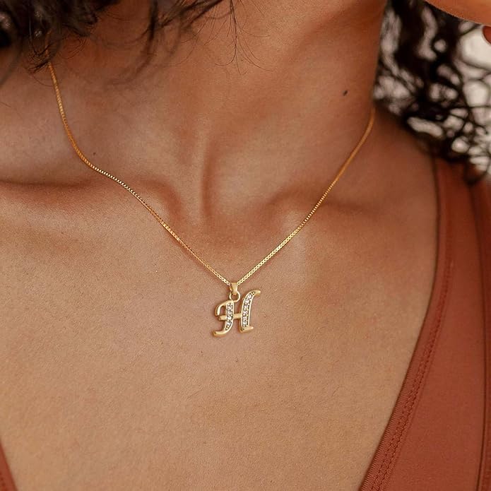 Initial Necklace for Women, 14K Gold Plated Box Chain Letter Pendant, Trendy Name Necklace, Dainty Personalized Jewelry Valentines Day Gift for Her
