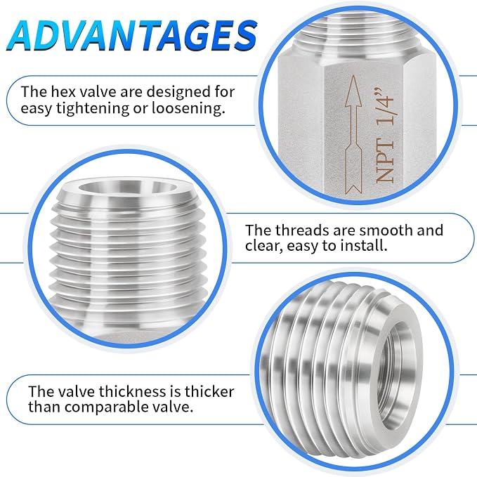 ChillWaves 304 Stainless Steel In-Line Siamese Check Valve 1/4" NPT Male Thread - Image 4