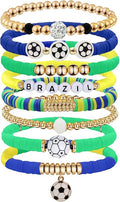 Game Day Bracelets for Women, Stackable Heishi Beaded Stretch Soccer Bracelet Soccer, World Soccer Cup Team Color Accessories & Outfits Jewelry, Soccers Dads Moms Coaches Fans Gifts