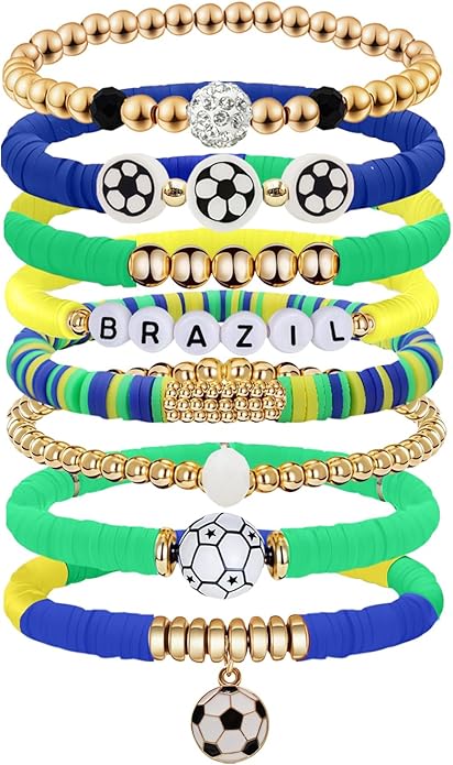 Game Day Bracelets for Women, Stackable Heishi Beaded Stretch Soccer Bracelet Soccer, World Soccer Cup Team Color Accessories & Outfits Jewelry, Soccers Dads Moms Coaches Fans Gifts