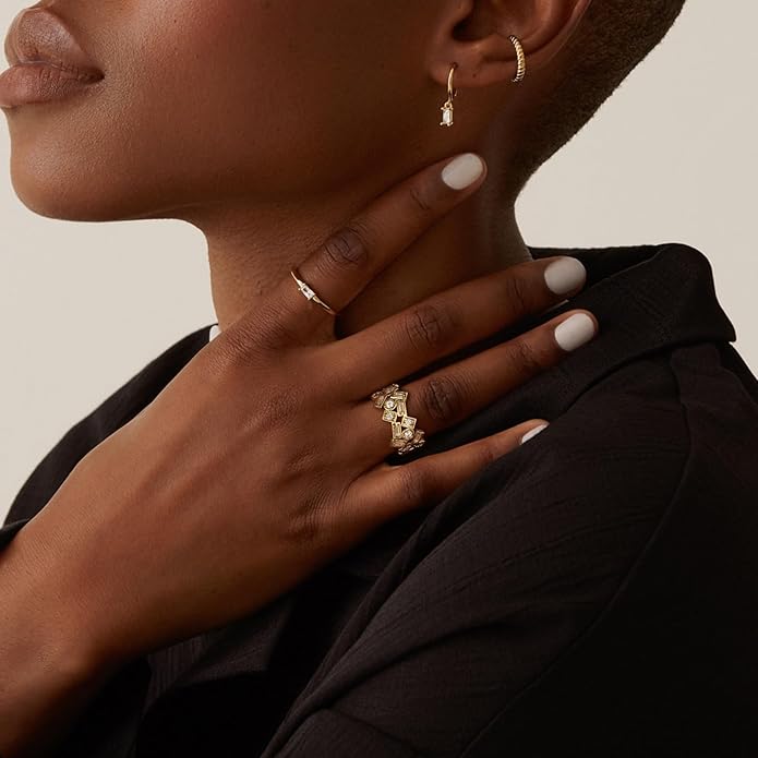 KissYan Gold Rings for Women, 14K Gold Plated Adjustable Statement Irregular Geometric Diamond Twisted Open Stackable Band Chunky Finger Rings Dainty Cubic Zirconia Jewelry Gifts