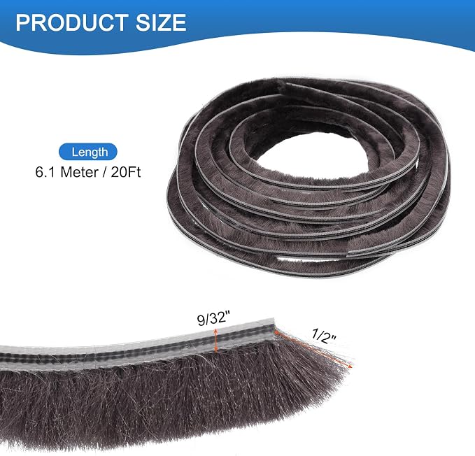 Brush Seal Weather Stripping, 9/32" x 1/2" x 20ft Card Slot Door Brush Strip - Image 2