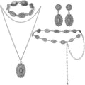 Haysandy 4 Pcs Turquoise Western Jewelry Sets for Women Bohemian Vintage Concho Necklace Classic Dangle Earrings Bracelet Belt
