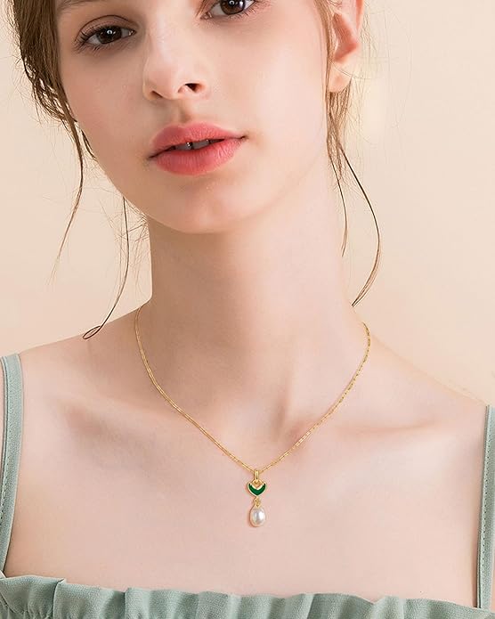 Pearl Necklace for Women with 14K Gold Plated S925 Silver & Butterfly Pendant Necklace, 17.7"+2" Chain Length, Gift for Birthday, Mothers Day, Christmas, Anniversary, Graduation