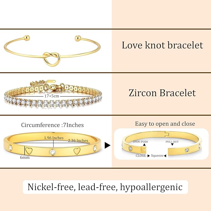 18 K Gold Plated Love Bangle Bracelet Stack Cuff Jewelry for Women Jewelry Set for Women Gift with Box