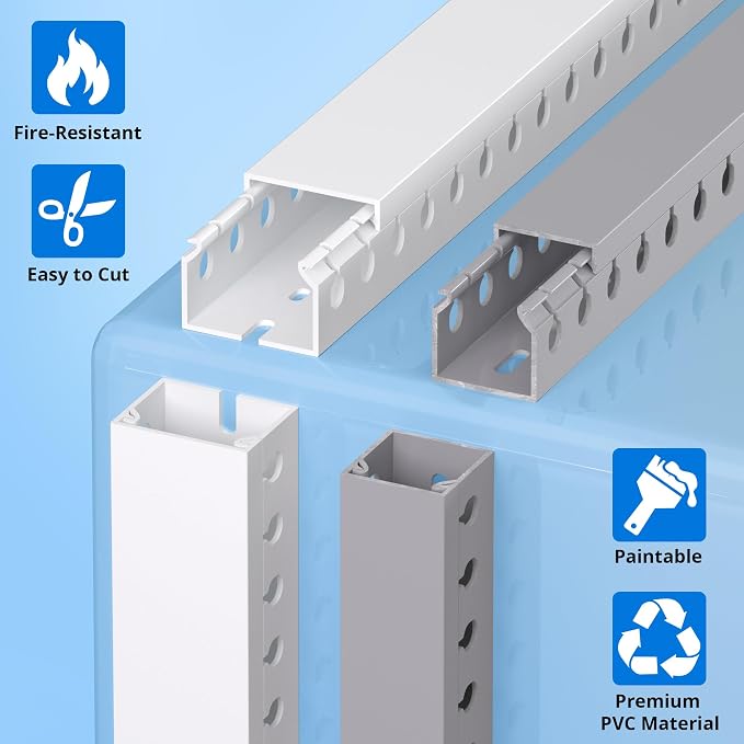 1.2"H x 1.2"W Cable Raceway, 12ft Under Desk Wire Management Channel, 4 Pack - Image 5