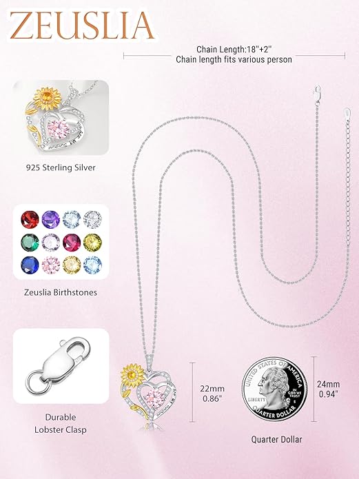 Valentine's Day Gifts for Wife 925 Sterling Silver Double Birthstone Pendant Necklaces I Love You for Always and Forever Necklace Anniversary Birthday Gifts for Wife Girlfriend Mom Her