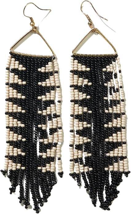 INK+ALLOY Beaded Earrings for Women Dangling, Emilie Seed Bead Long Fringe Statement Boho Earrings, Hypoallergenic Handmade Jewelry for the Modern Bohemian, 4.5-Inch