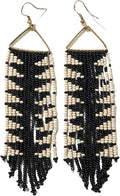 INK+ALLOY Beaded Earrings for Women Dangling, Emilie Seed Bead Long Fringe Statement Boho Earrings, Hypoallergenic Handmade Jewelry for the Modern Bohemian, 4.5-Inch