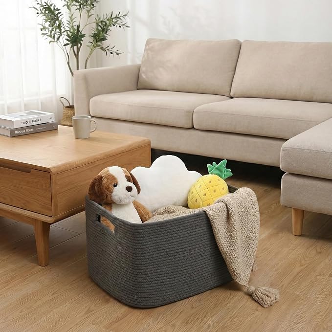 JMvicyroam 96L Large Woven Cotton Rope Blanket Basket, Freestanding - Image 2