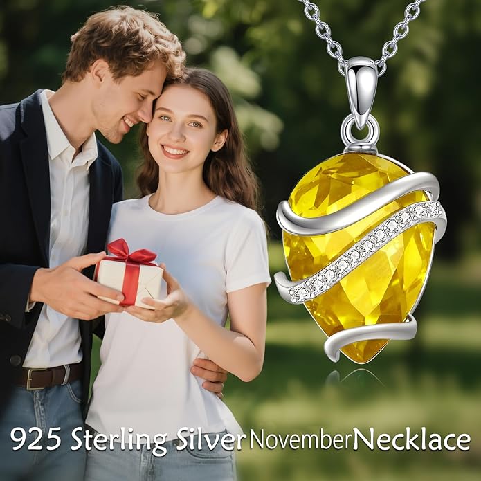 Birthstone Necklace for Women Sterling Silver Teardrop Pendant Necklace Birthday Jewelry Gift for Women