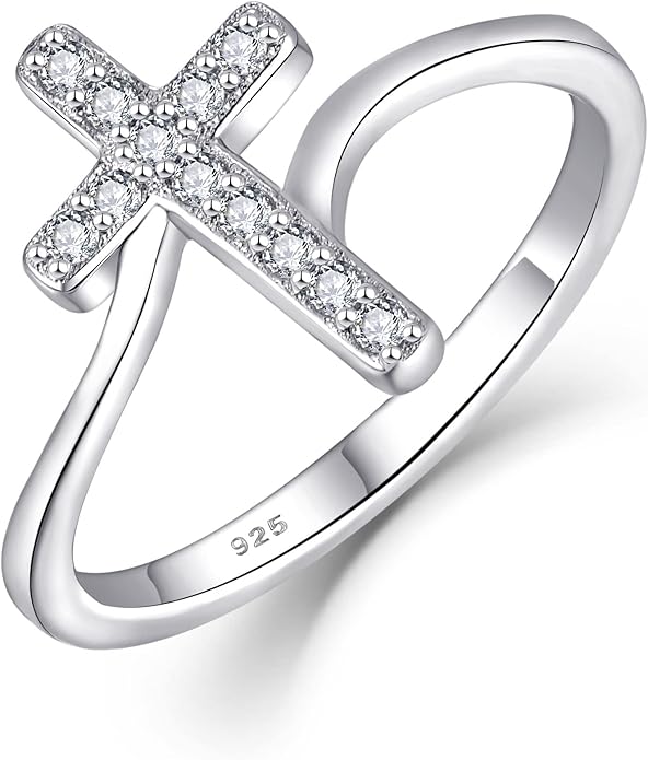STARCHENIE 925 Sterling Silver Cross Ring for Women Size 5-10