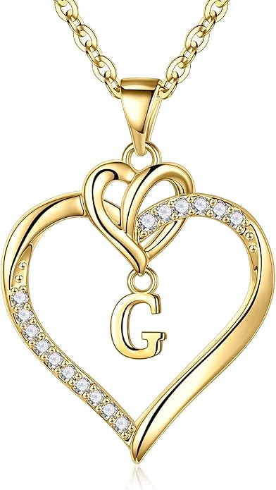 STORUP Valentines Gifts for Her Teen Girls - Heart Initial Necklaces for Women Girls, 14K-Gold-Plated CZ Initial A-Z Heart Necklaces for Teen Girl Jewelry Valentines Gifts for Women Mom Wife Sister