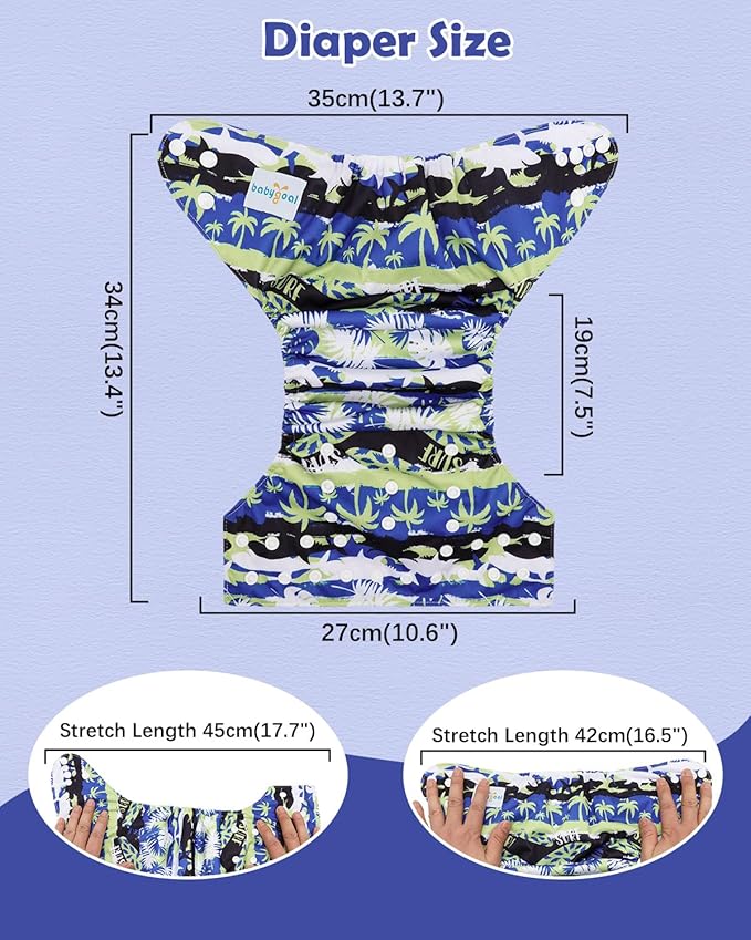 Babygoal Baby Cloth Diaper 6 Pack with 6pcs Inserts and Wet Bag for Fitted Diapers and Prefolds, Adjustable and Reusable Covers for Toddler Boys and Girls