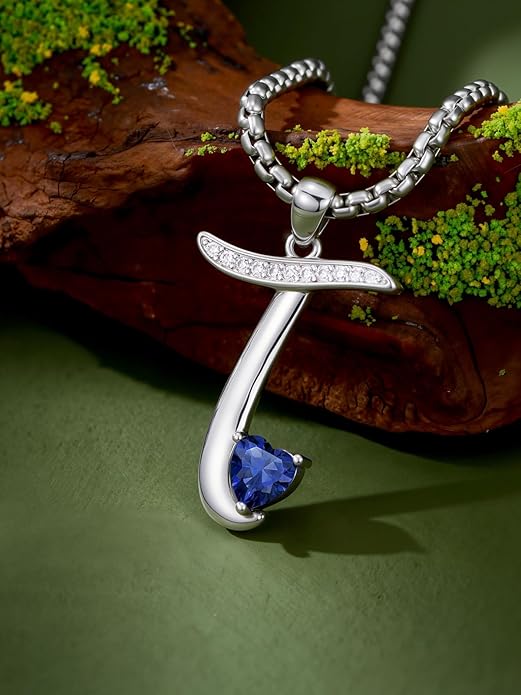 Valentines Day Gifts for Women Alphabet A to Z Initial Birthstone Pendant Necklaces for Women - 18k White Gold Plated Personalized Name Jewelry Valentine Mothers Day Birthday Gifts for Women Her Girlfriend
