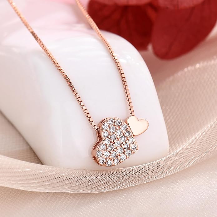 LOVECOM Valentines Gifts S925 Sterling Silver Heart Necklace for Women Dainty 14k Gold Plated CZ Infinity Double Cross Star Pendant Choker Necklaces Trendy Bead Chain Jewelry Gifts for Mom Daughter