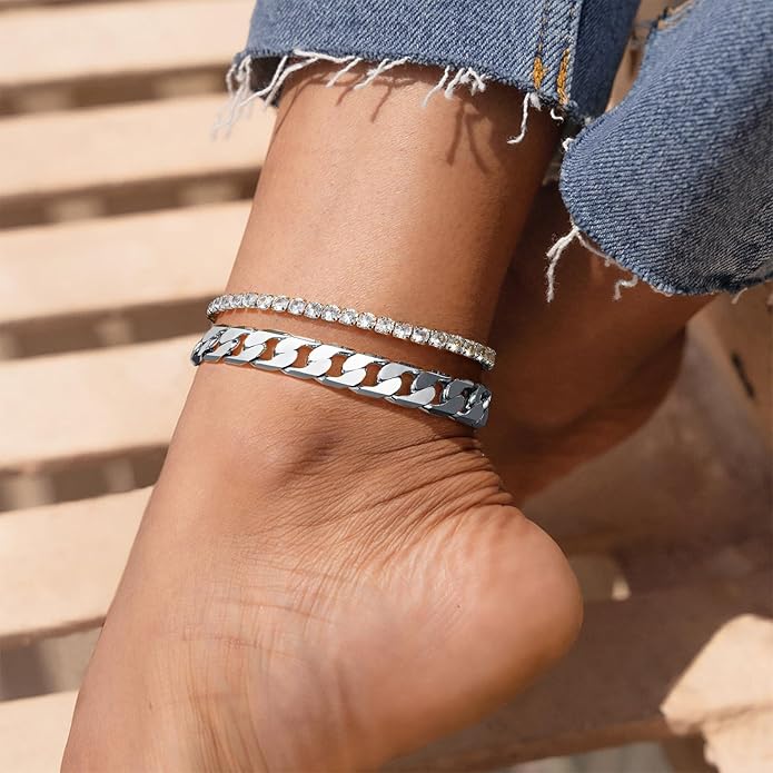 KissYan Gold Ankle Bracelets for Women, 14K Gold Anklets Chunky Cuban Link Chain Summer Beach Foot Jewelry Gifts for Women